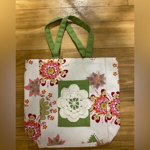 Buckhead Bettie’s Floral Canvas Tote Bag with Green Accents